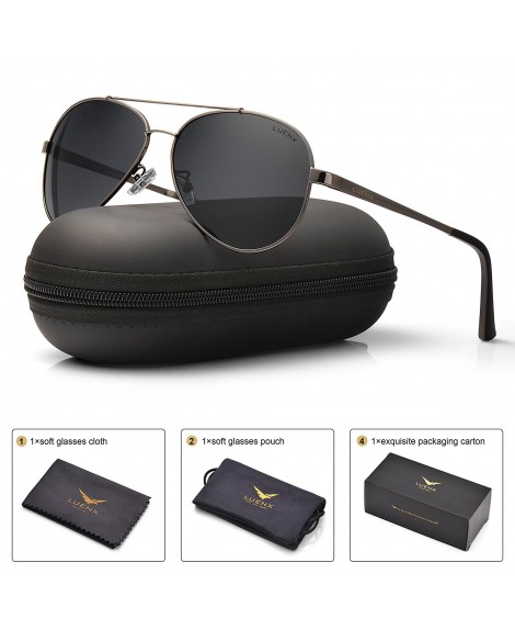  LUENX Men Women Aviator Sunglasses Polarized Grey Lens Gun  Metal Frame with Accessories UV 400 60MM: Sunglasses